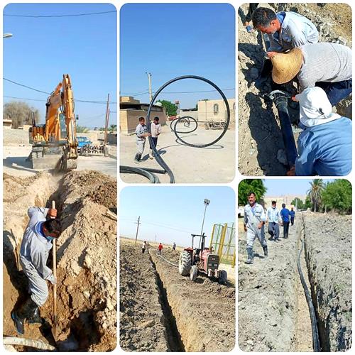 ۸۰۰متر اصلاح خط انتقال و شبکه آبرسانی در روستای لنگیر سفلی زیدون بهبهان